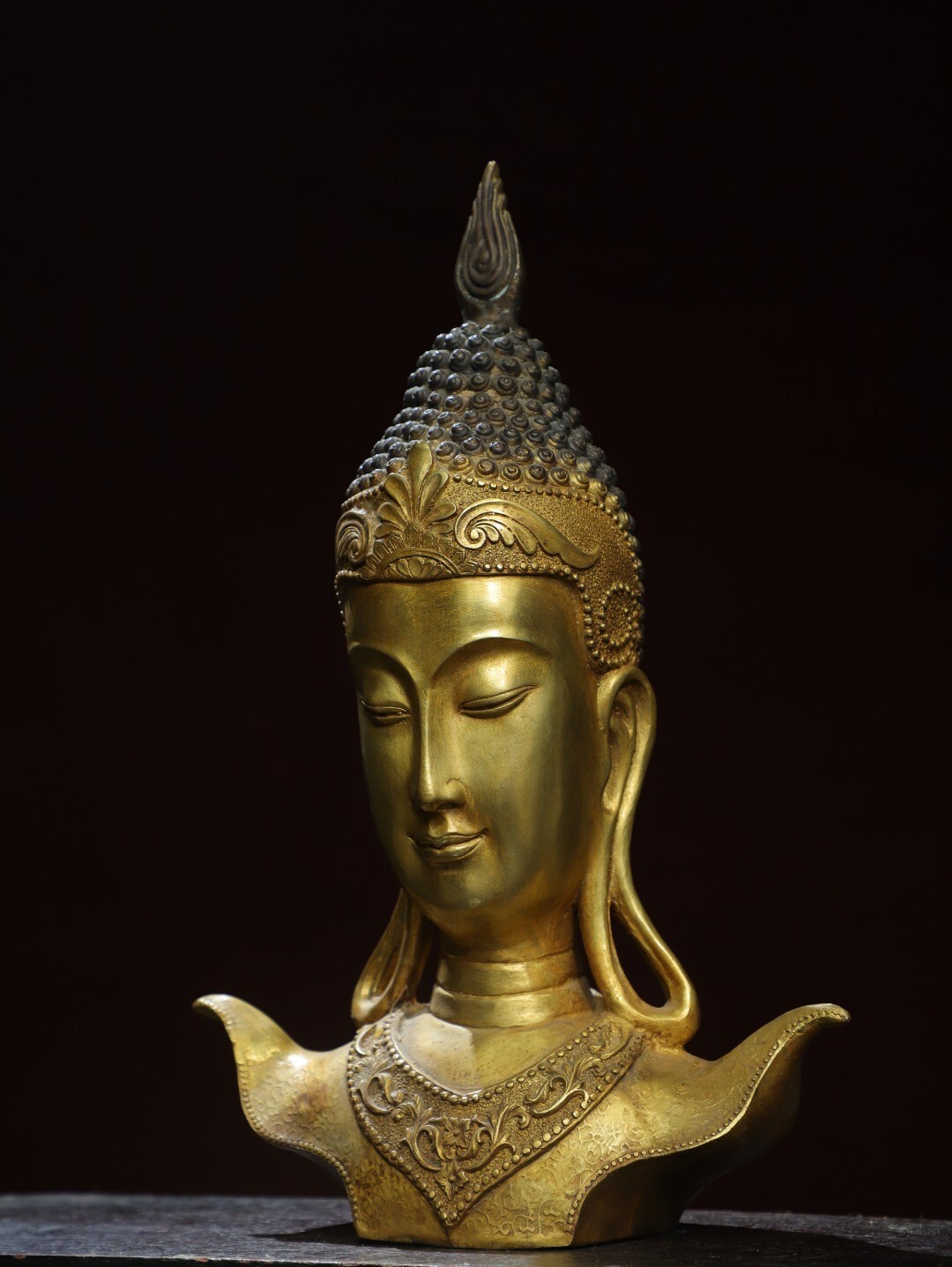 Bronze Gilded Buddha Head Statue