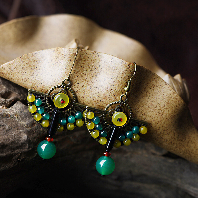 Chinese Agate/Alloy/Jade Line Tibetan Style Vogue Exquisite Earbob Earrings