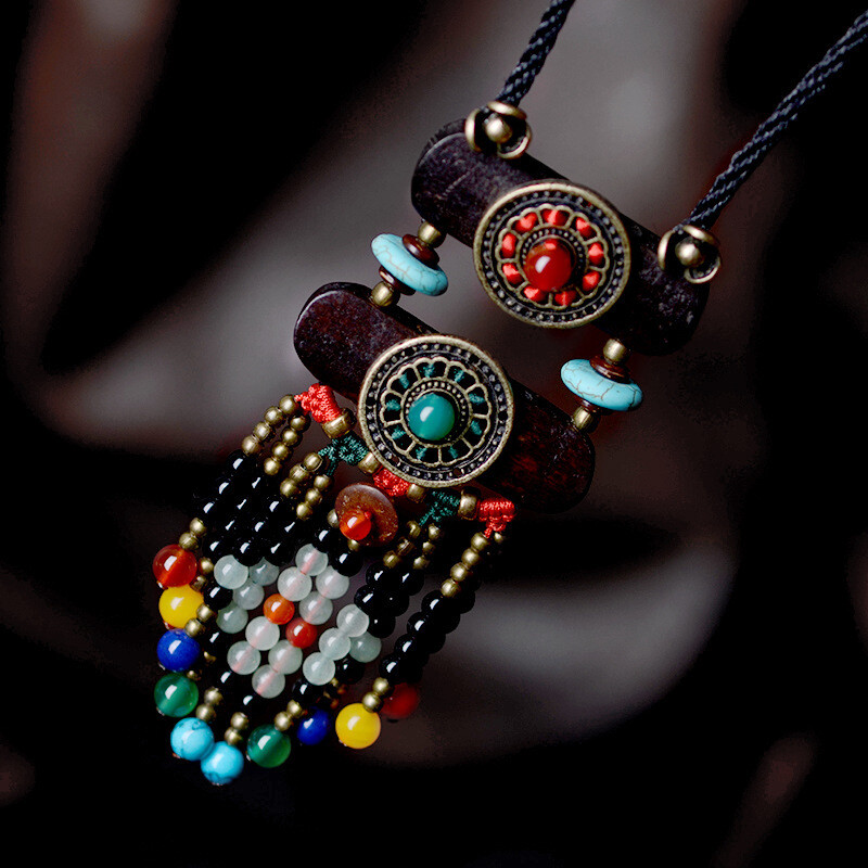 China Dongling Jade/Agate/Alloy Tassels Tibetan Style Exquisite Fashion Pendant