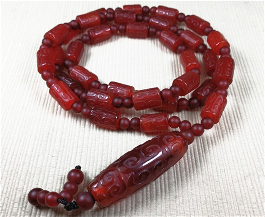 8X12MM Old Tibetan Dzi Bead Agate Amulet Necklace Blessed By Tibetan Lama 28″