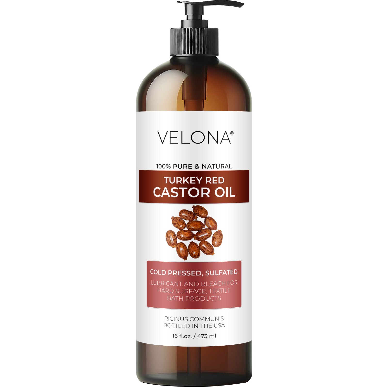 Castor Oil Turkey Red Oil by Velona – 2 Fl Oz – 7 lb, Natural, Cold Pressed