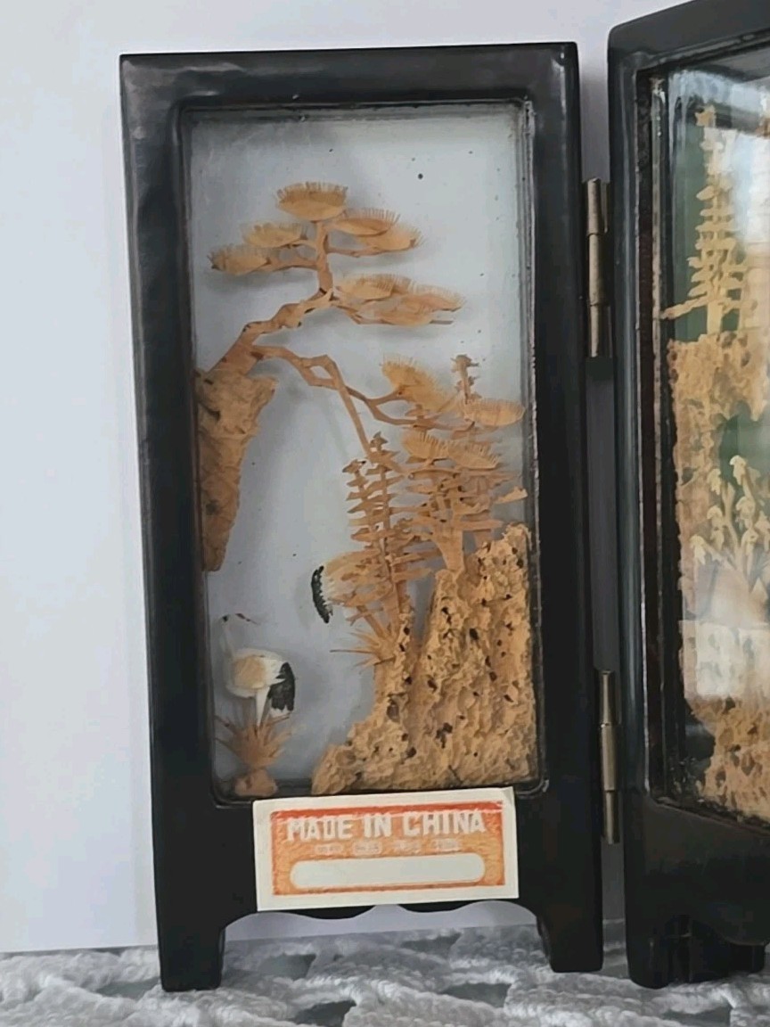 Vintage SAN YOU Cork Art Diorama 4 Scenes Paneled 4.5″ × 9.5″ × 3/4″ Chinese
