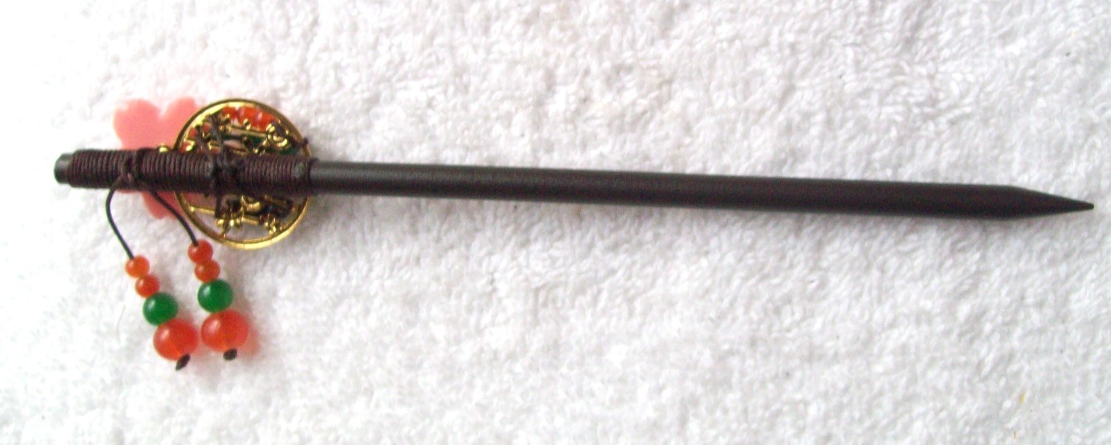 Vintage Japanese Decorative Wood & Stone Hair Pick