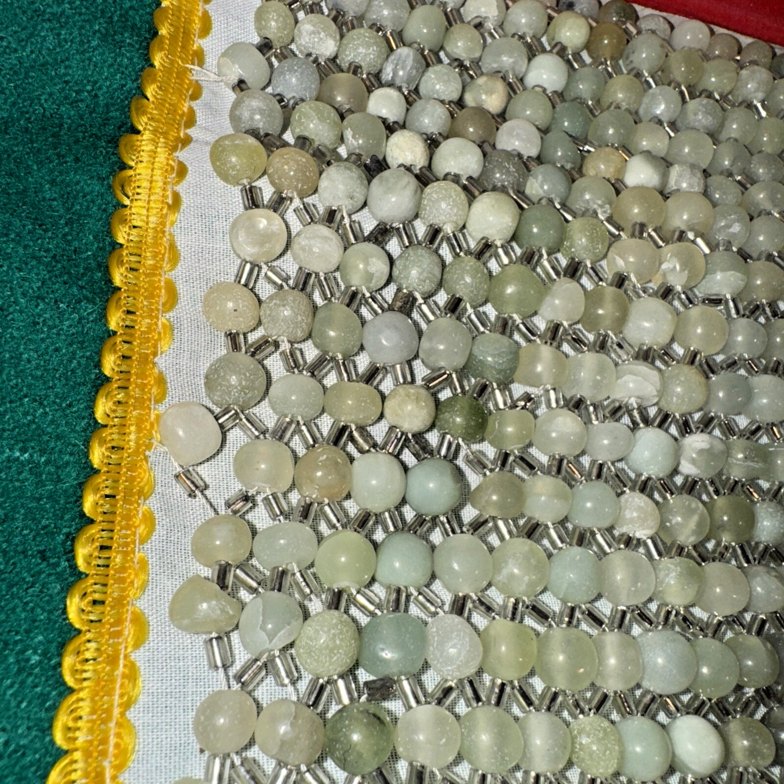 Vintage Healing Jade Crystal Stone 1035 Beads Chinese Pillow 20″ x 12″ 1Lb 10oz