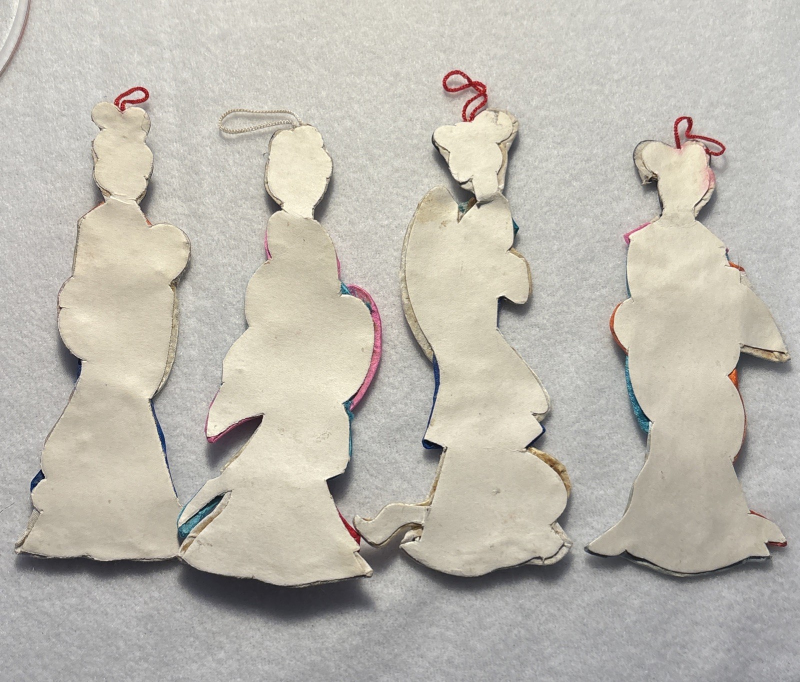 Hand made Silk Paper Dolls Asian Hanging Ornaments Set of 4 – painted details