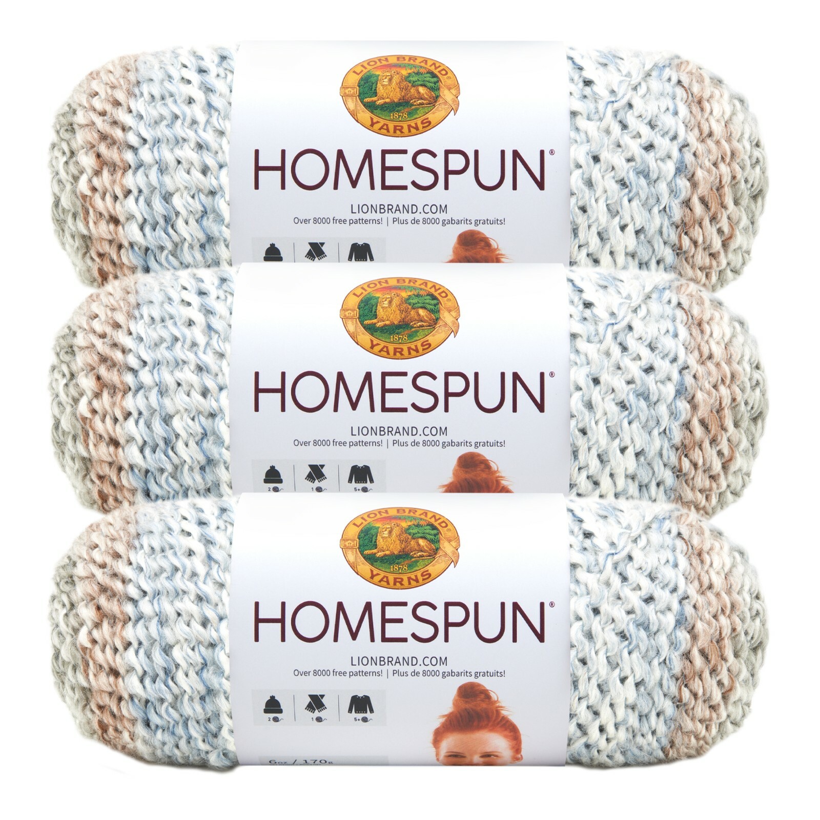 (3 Pack) Lion Brand Yarn 790-225D Homespun Yarn, Beachside Stripes