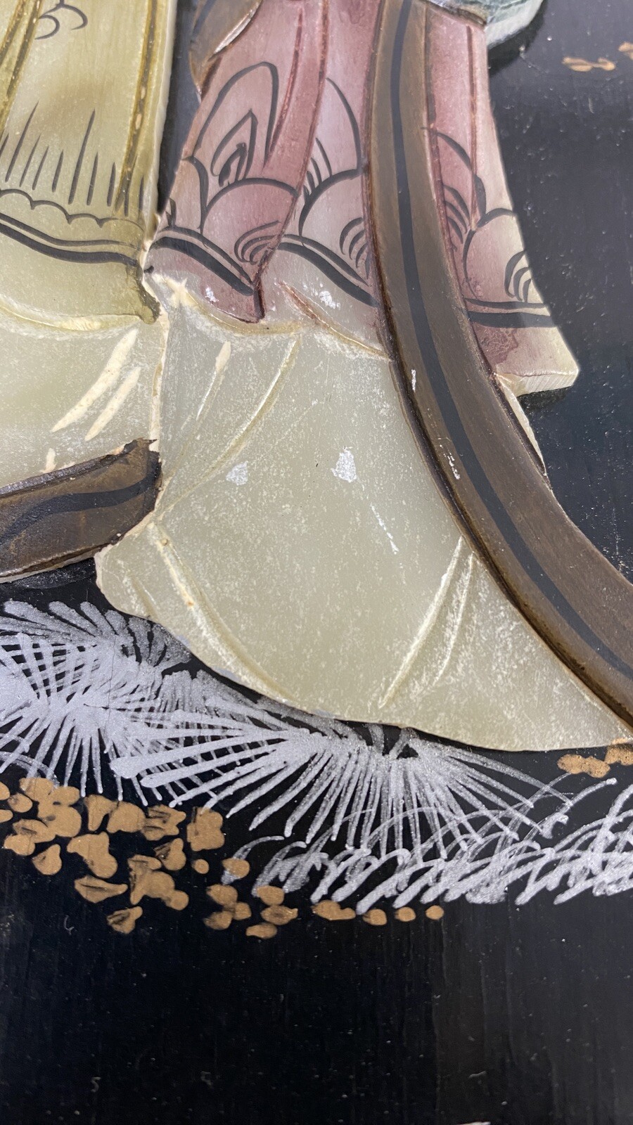 Vtg Lacquered Macau Black Wall Panels Mother of Pearl Decoration Asian Set 3