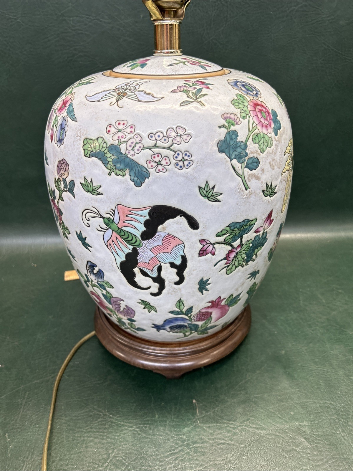 Vintage Large Chinese Famille Rose Ginger jar Lamp – Butterflies & Flowers 29″