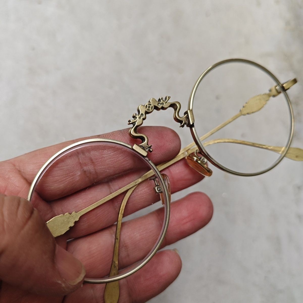 Vintage Copper Nickel Alloy Frame Crystal Eyeglasses Double Dragon Design