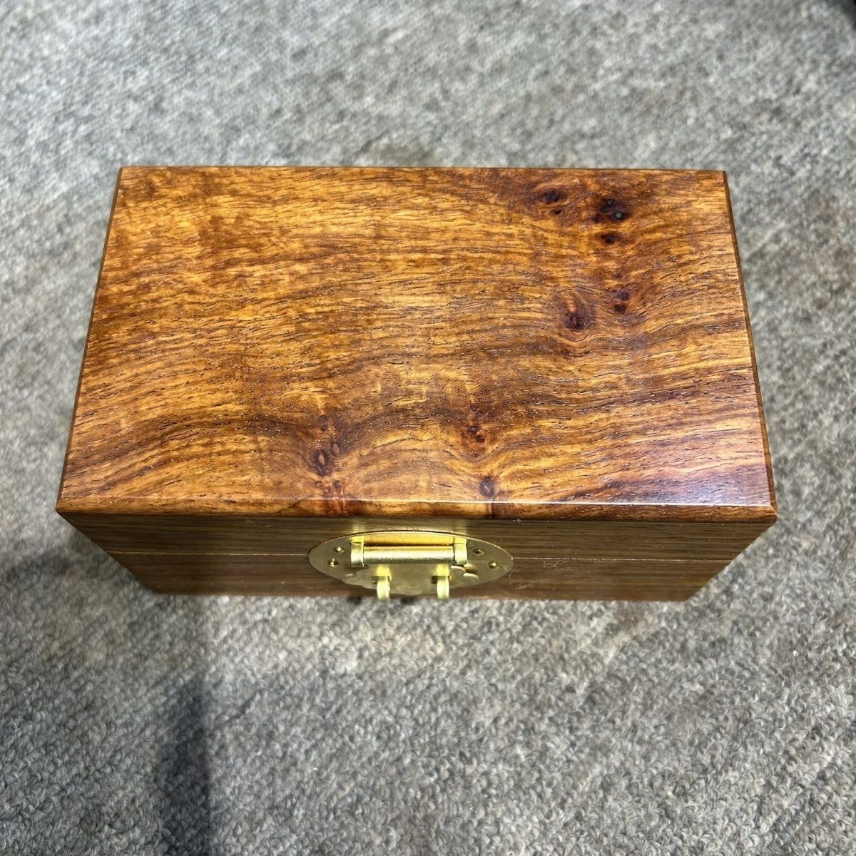Vintage Rosewood Burl Jewelry Box Handmade Solid Wood Storage Case Brass Lock