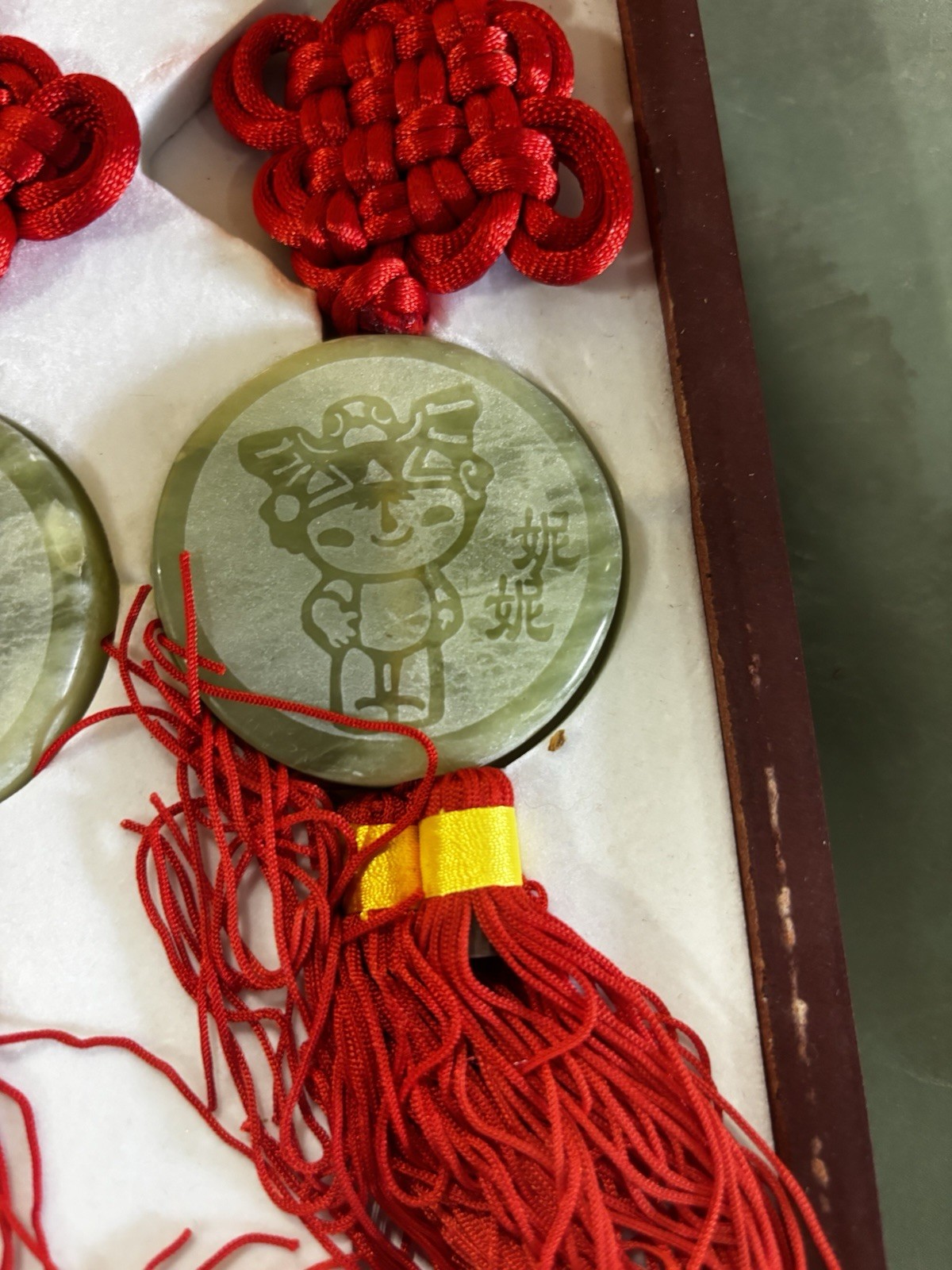 Chinese Jade Carving Medallion Pendant Charms Olympic edition