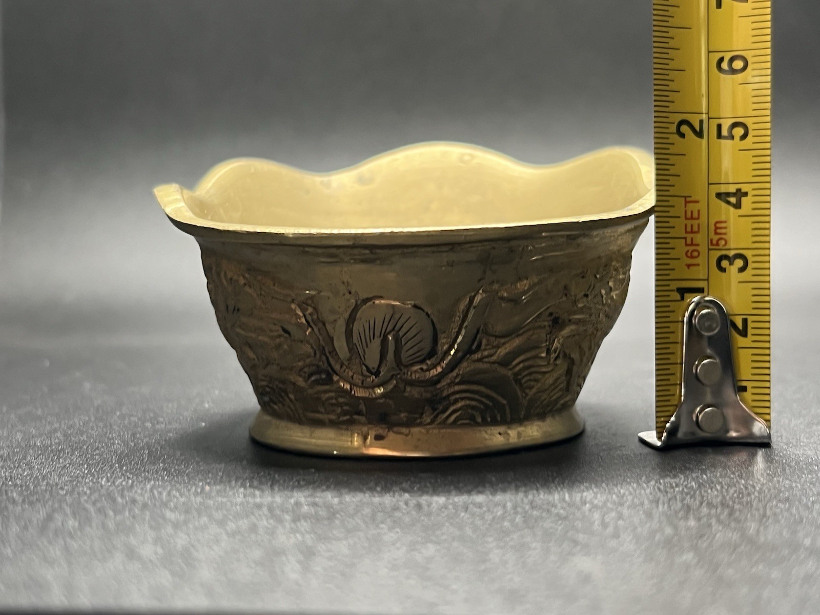 Vintage Brass Silk Iron Asian Dragon Design Cabochon Handle Made In China
