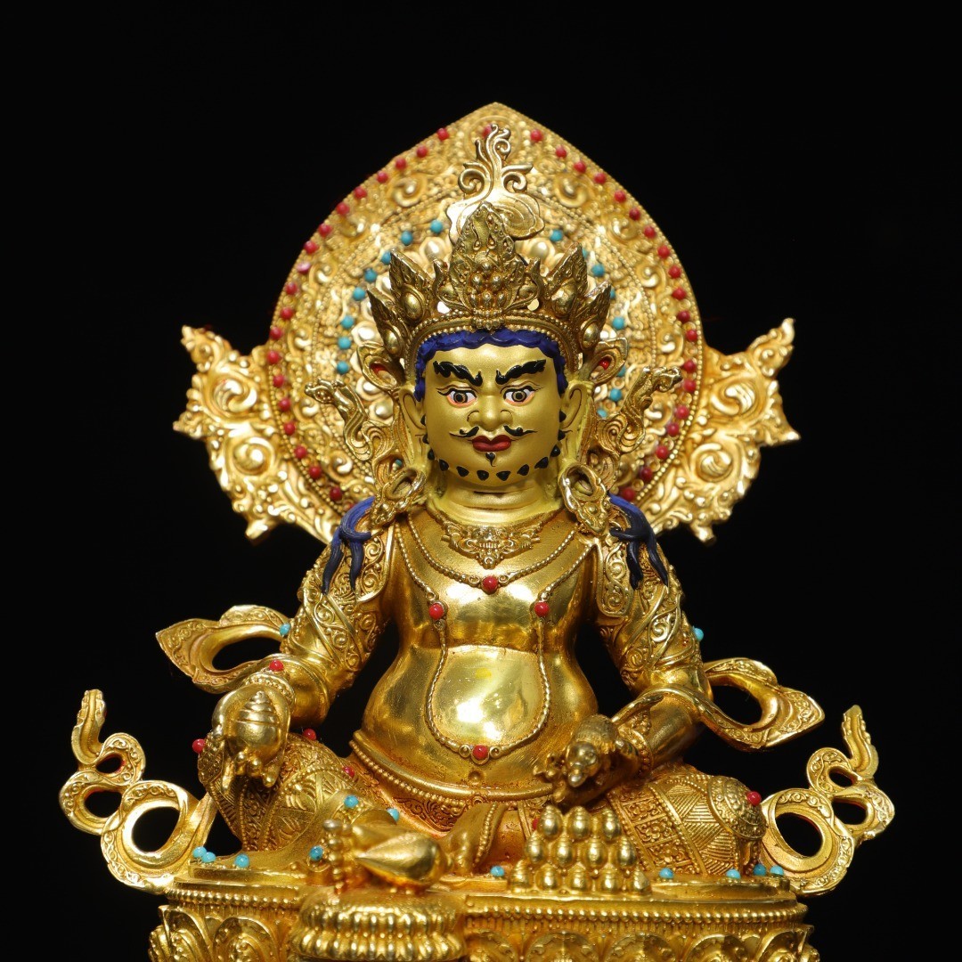 Bronze gilded painted [Yellow God of Wealth] Buddha statue