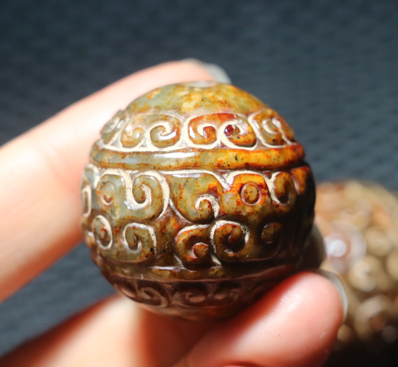 Pair of Chinese Hetian Old JADE Linking Fortune Big Ball Sphere Treasure 35MM LS