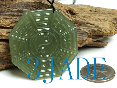 Natural Hetian Nephrite Jade Tai-chi Bagua Diagram Amulet Pendant / Necklace
