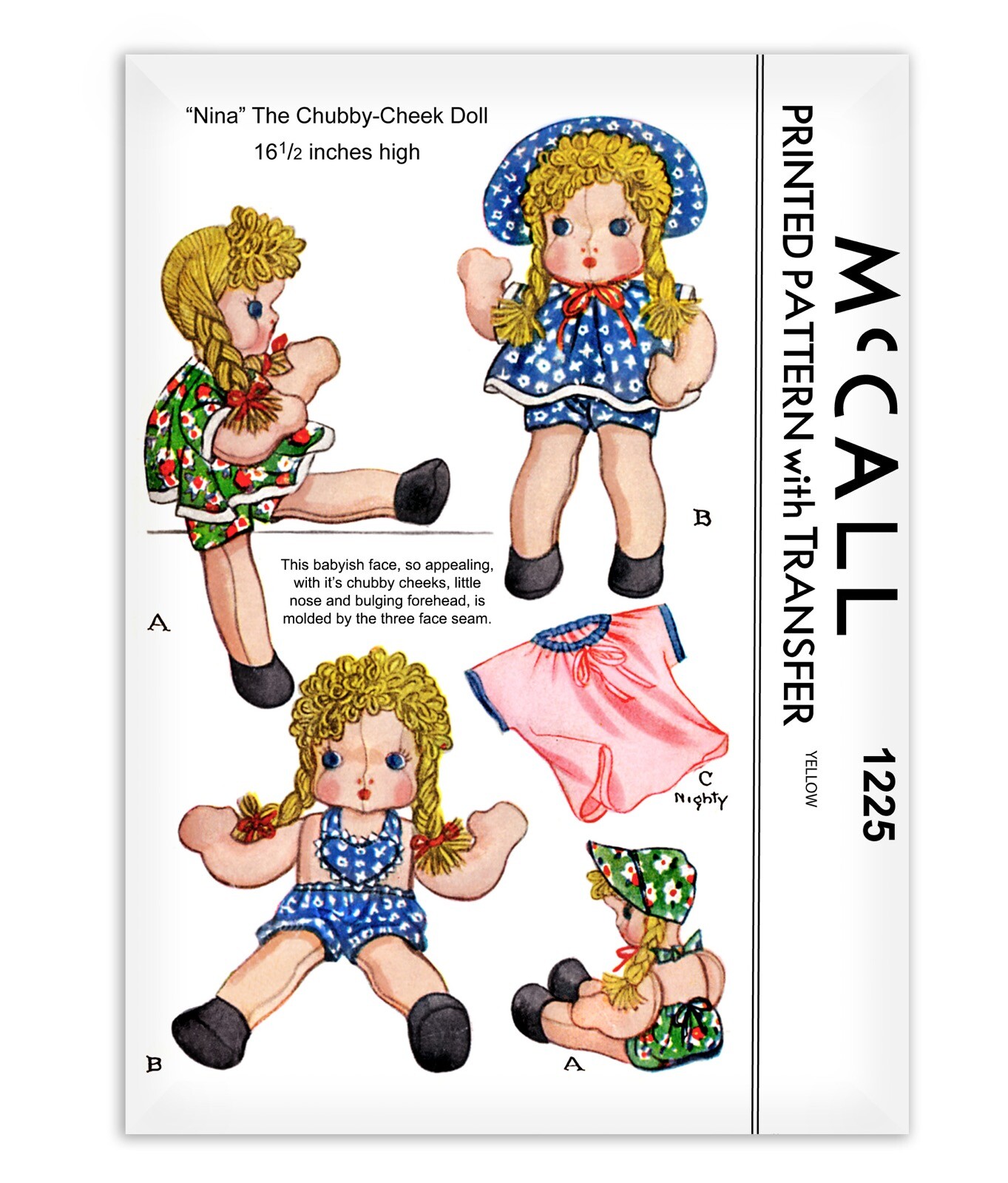 NINA Doll Sewing Pattern McCall 1225 Chubby Cheek Sun Suit Bonnet Vintage Rag