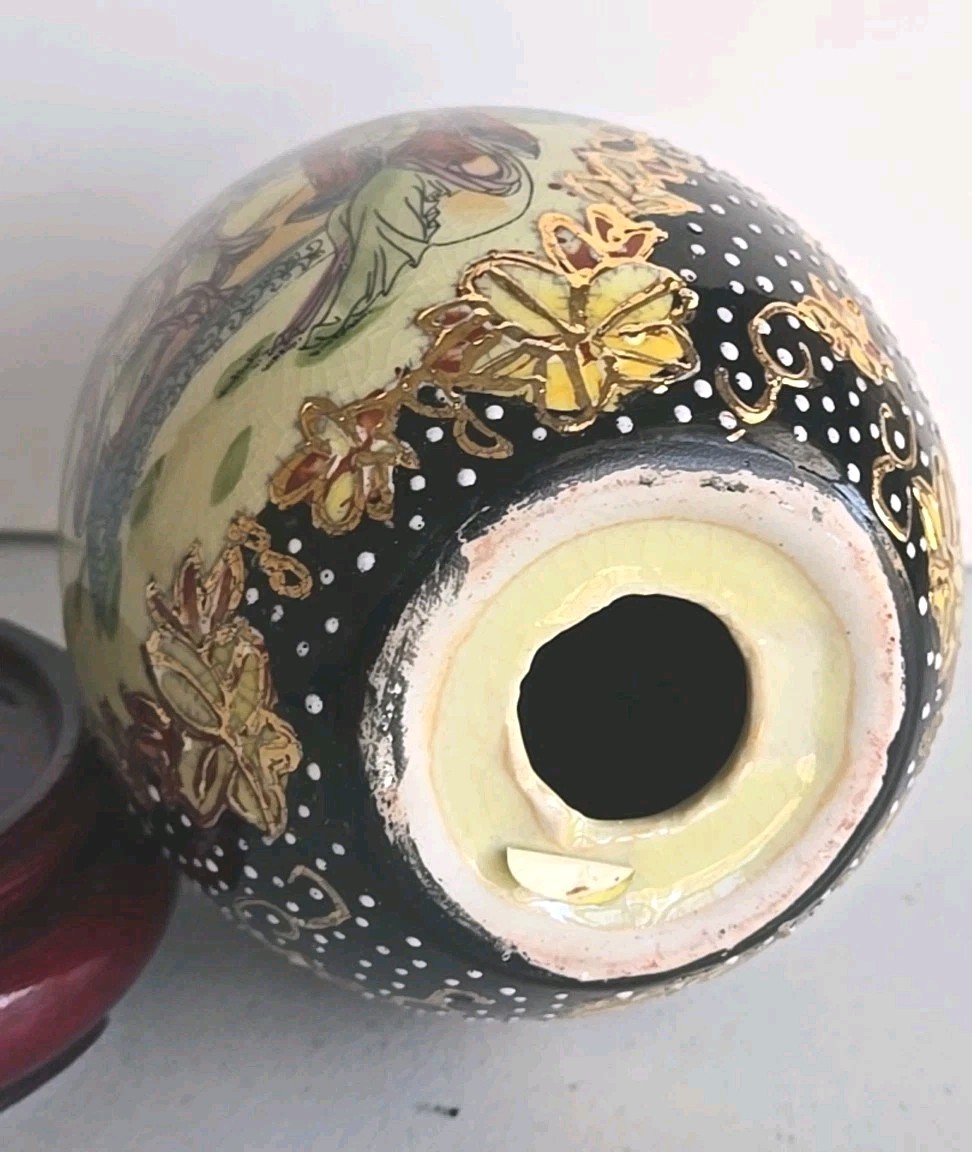 VTG Hand-Painted Oriental Porcelain Egg 4.5″ Mythological Design + Stand