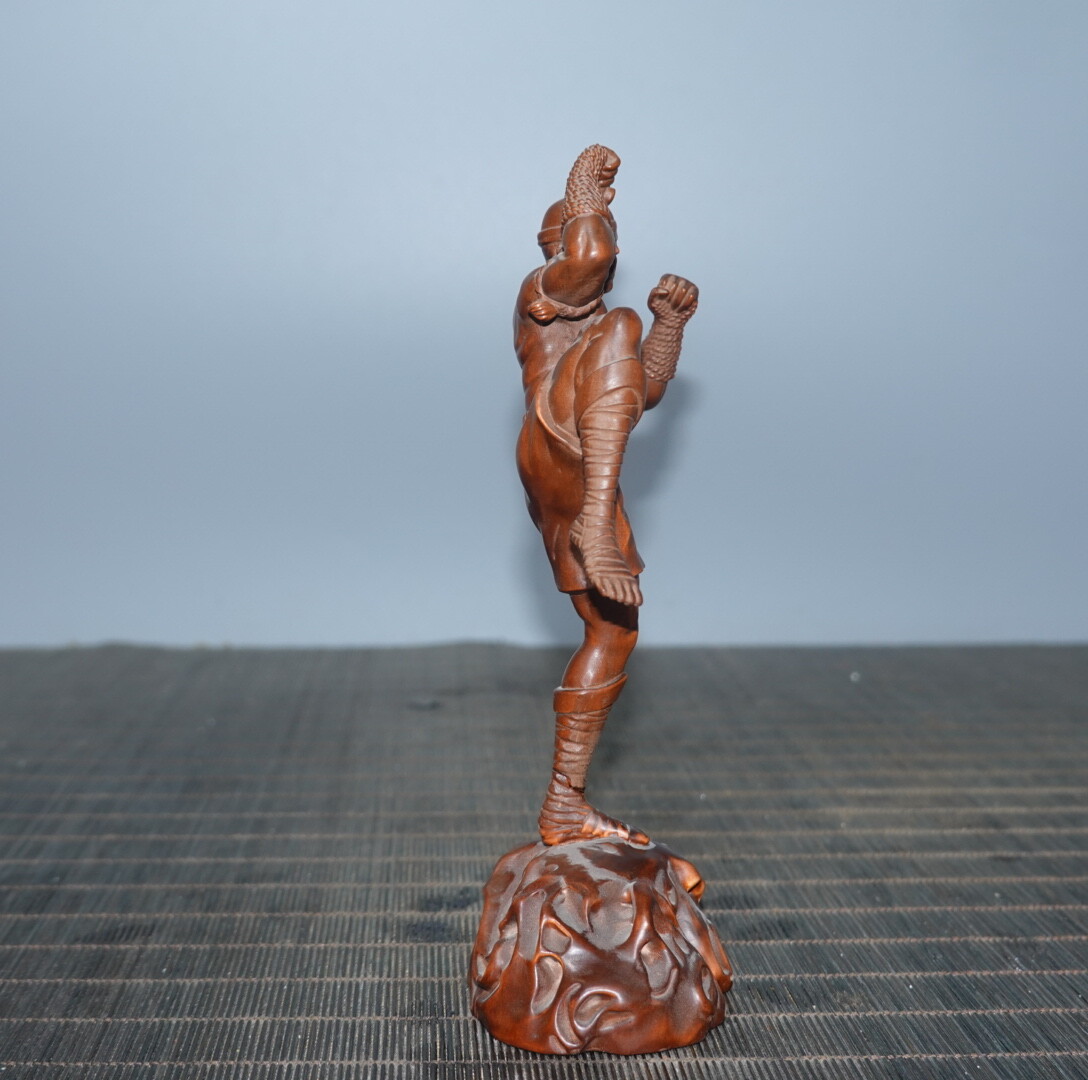 6.3″ Collect Chinese Box-wood Carving Blind Monk Stand Statue