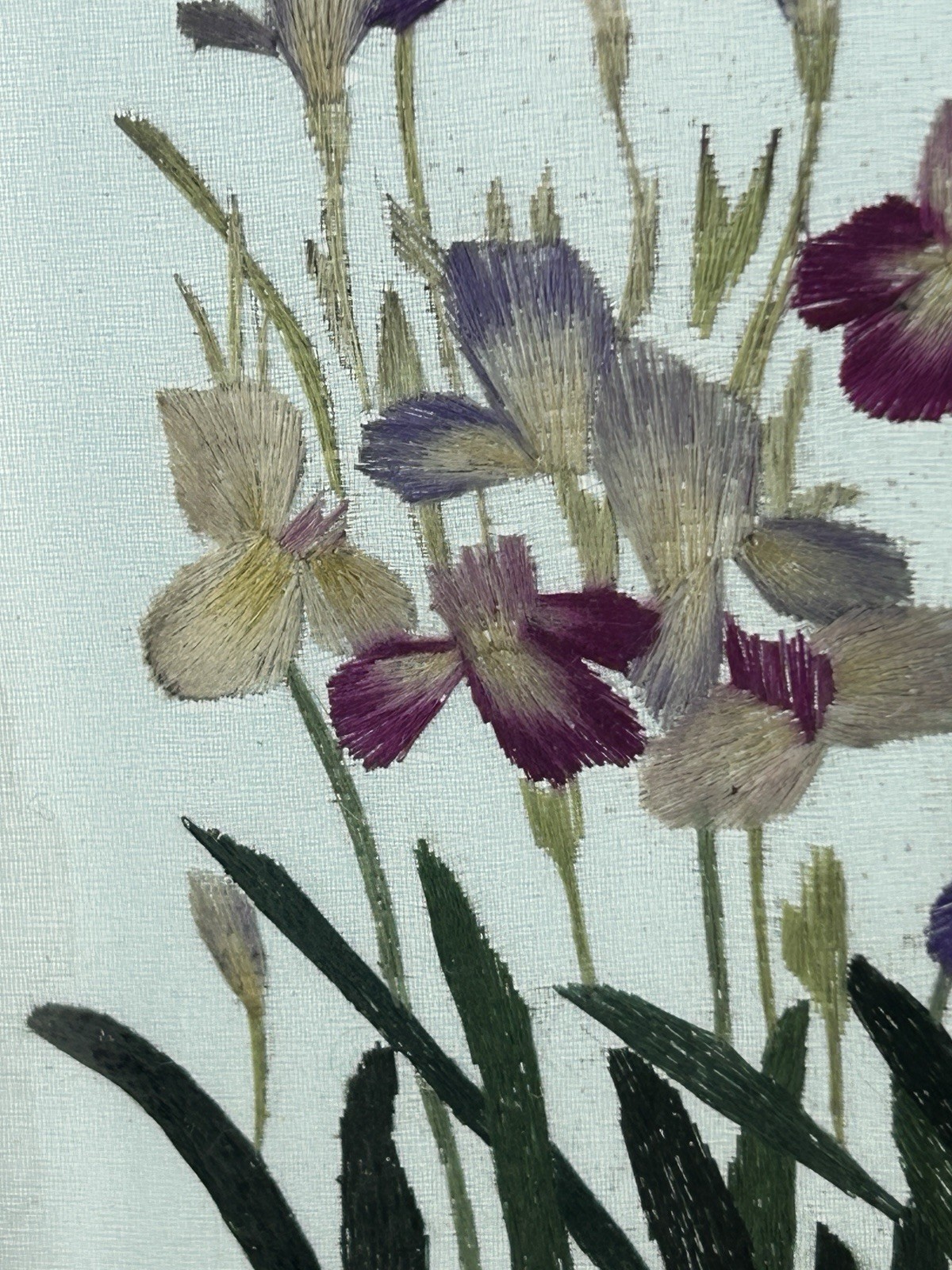 Vintage Chinese Suzhou Silk Embroidery Under Glass Table Screen Floral 1950s