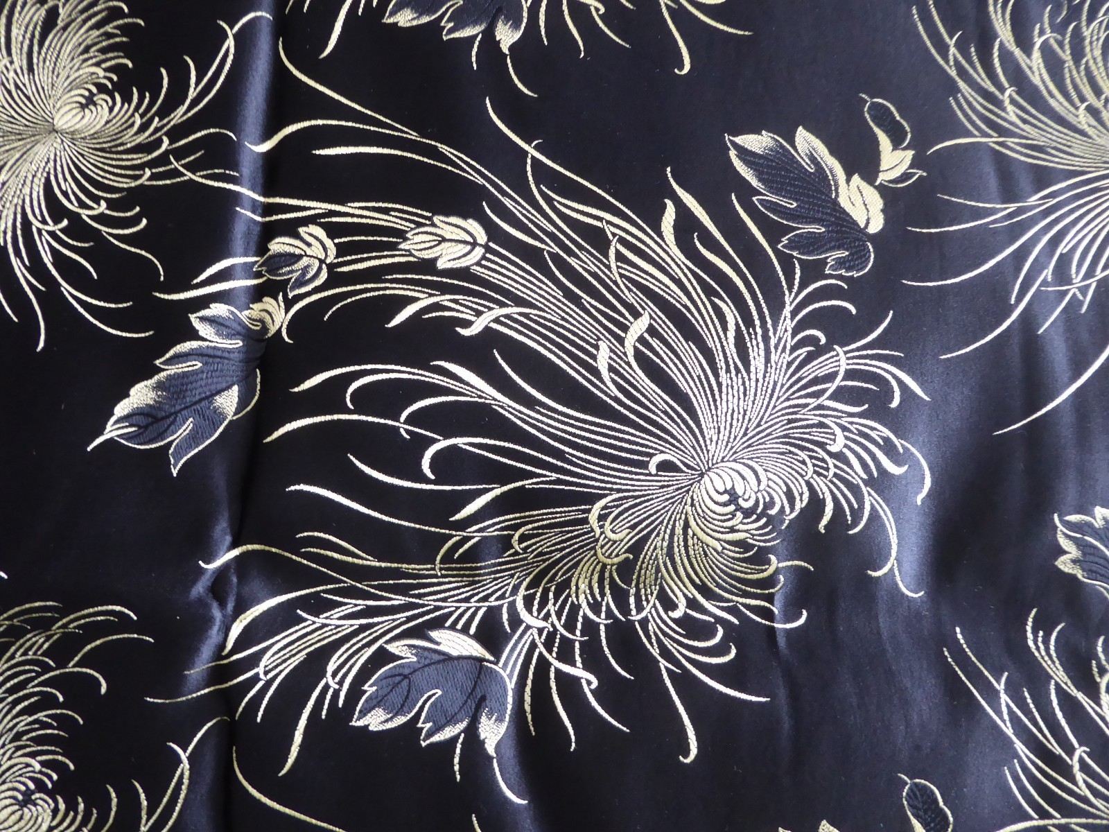 Vintage Chinese Silk Brocade Fabric Textile Gold Chrysanthemum 30×150″, 4.2 yard