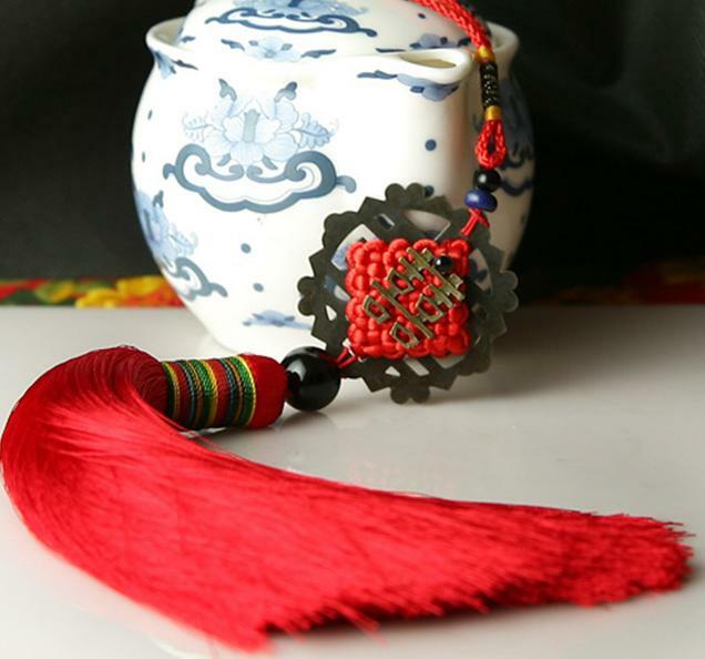 New Handmade Tradition Chinese Wedding Double Happiness Shuang Xi Red Pendant