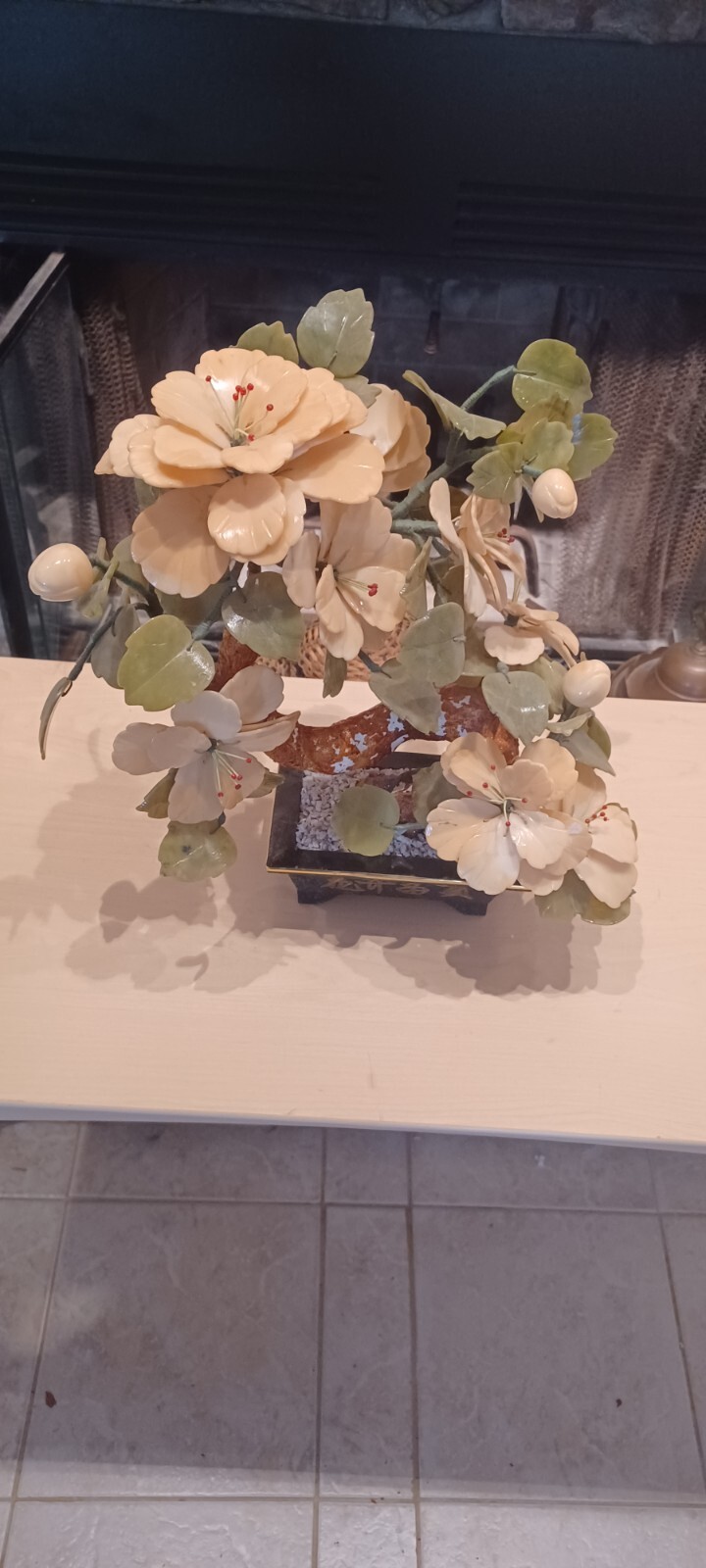Vintage Jadite floral Bonsai tree in pot 14×13