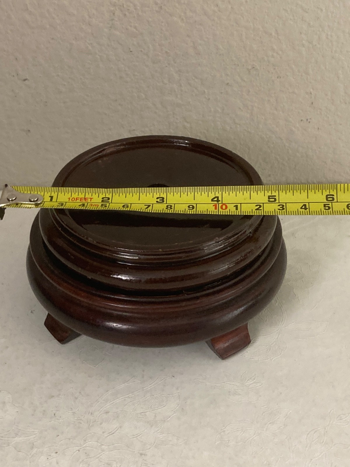 2 Asian Rosewood Hand Carved Round Bases- one w/hole, 2nd solid, 3 footed