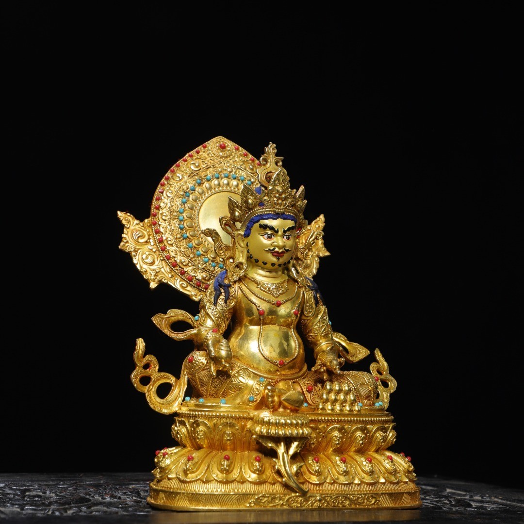Bronze gilded painted [Yellow God of Wealth] Buddha statue
