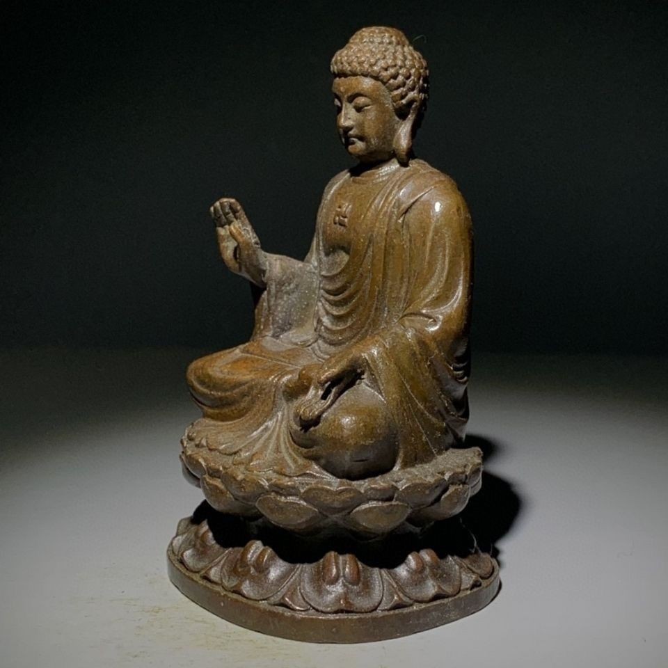 Vintage Alloy Sakyamuni Buddha Statue Hollow Interior Worship Collectible Decor