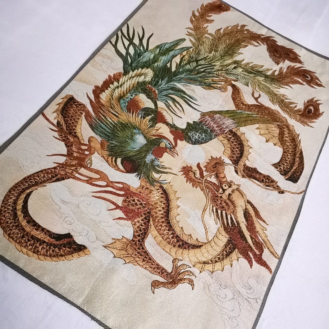 36″ Chinese Cloth Silk Dragon Phoenix Mural Wall Hanging Tapestry Meditation 5