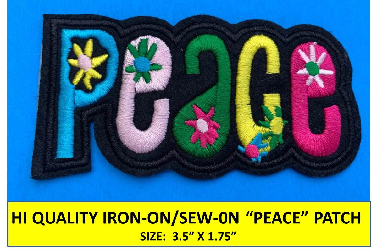PEACE PATCH EMBROIDERED LOVE FLOWER POWER WOODSTOCK IRON-ON/SEW-ON (3.5“ x 2“)