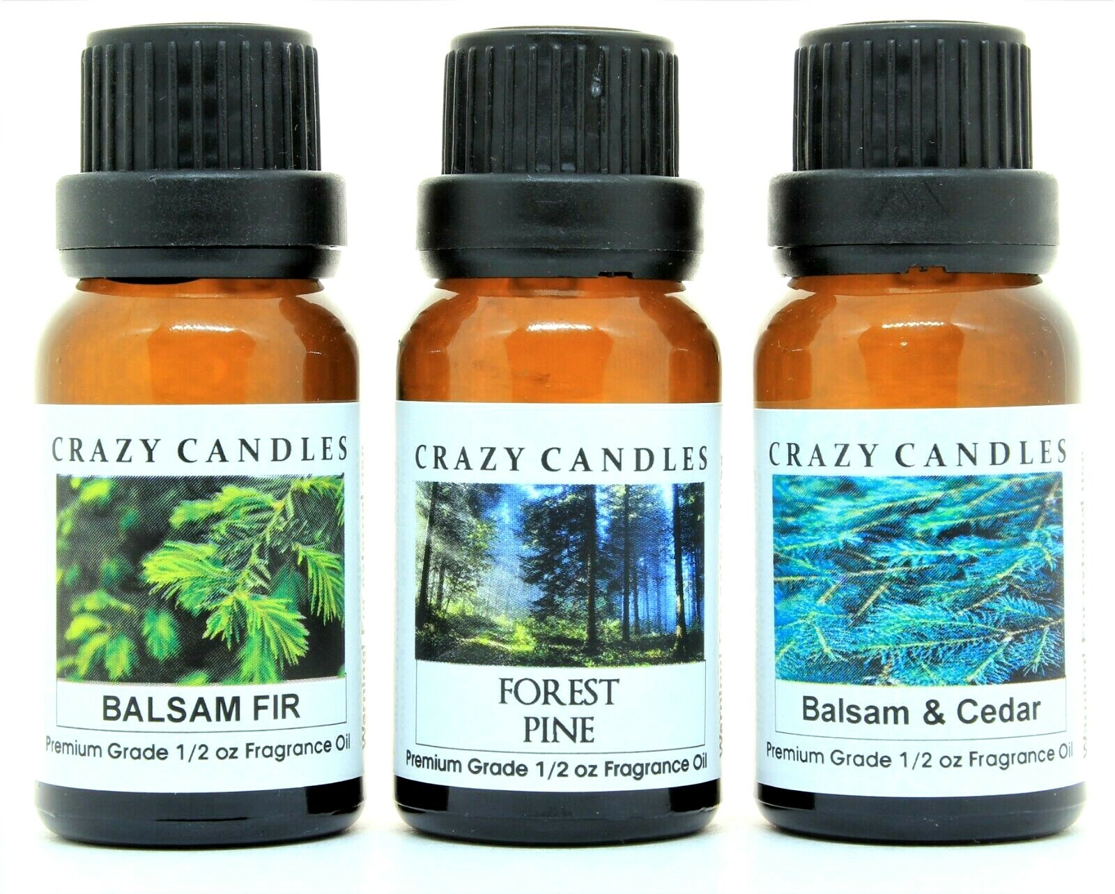 3 Oil Set Balsam & Cedar, Balsam Fir, Forest Pine, Premium 1/2oz Crazy Candles