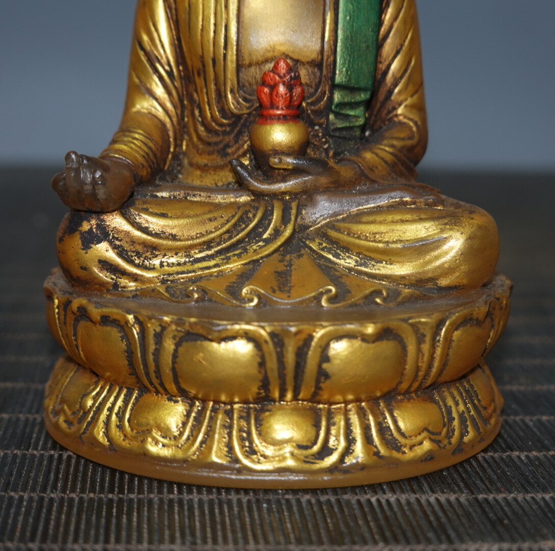 4.7″ China Coloured Glaze Paintings Gild Buddhism Medicine Buddha Sit Statue