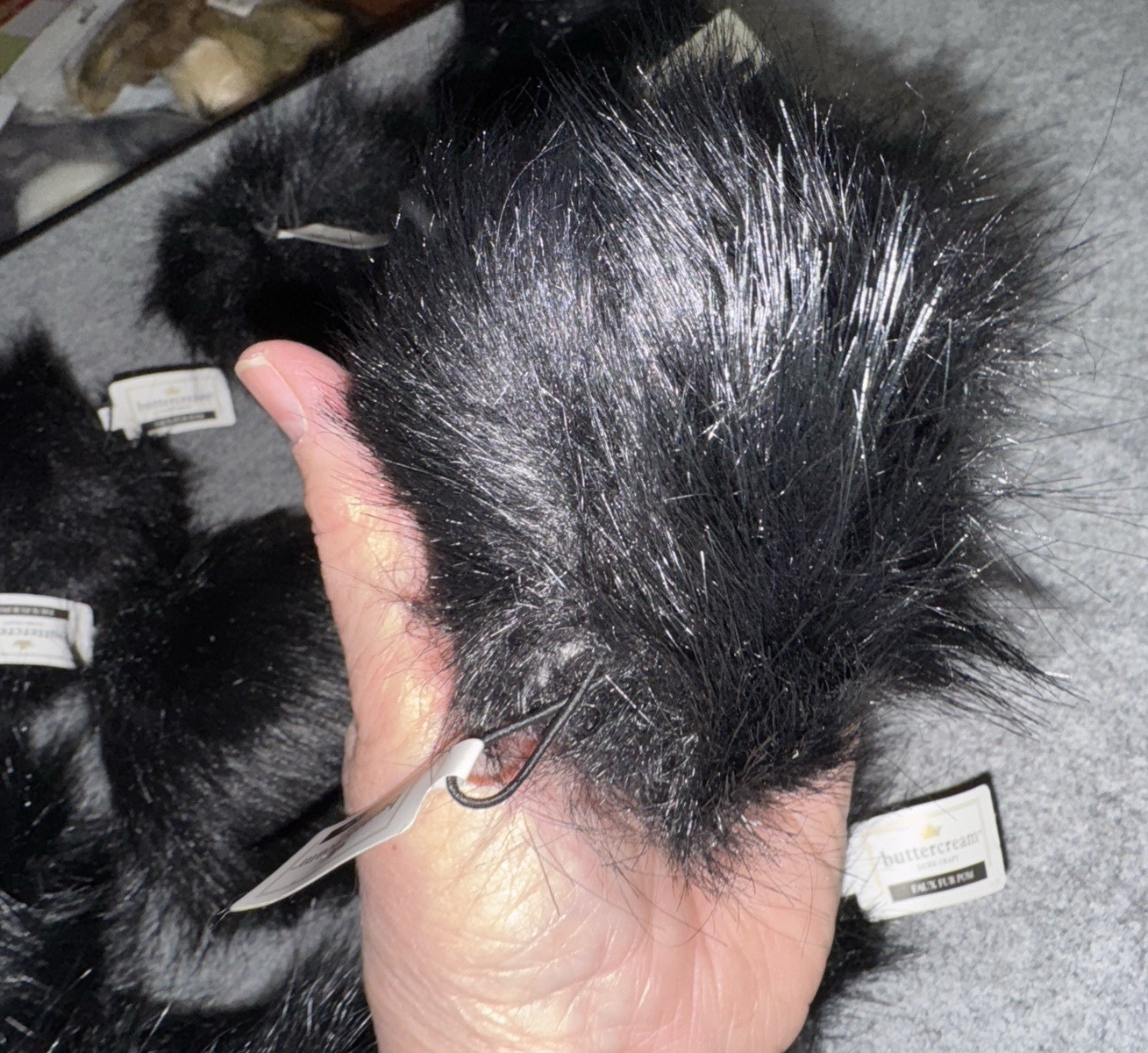 Buttercream LUXE faux fur POM POMS Lot of 10 Black, hats, crafts