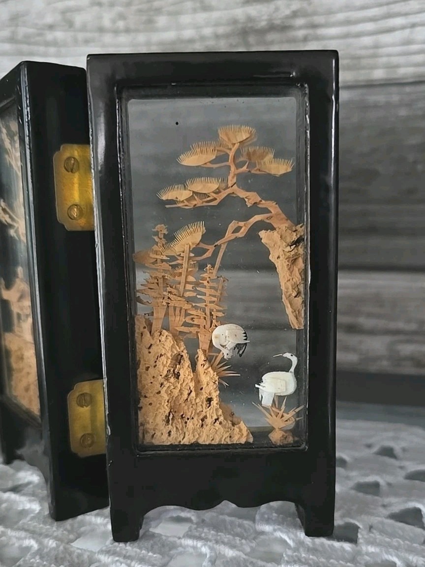 Vintage SAN YOU Cork Art Diorama 4 Scenes Paneled 4.5″ × 9.5″ × 3/4″ Chinese