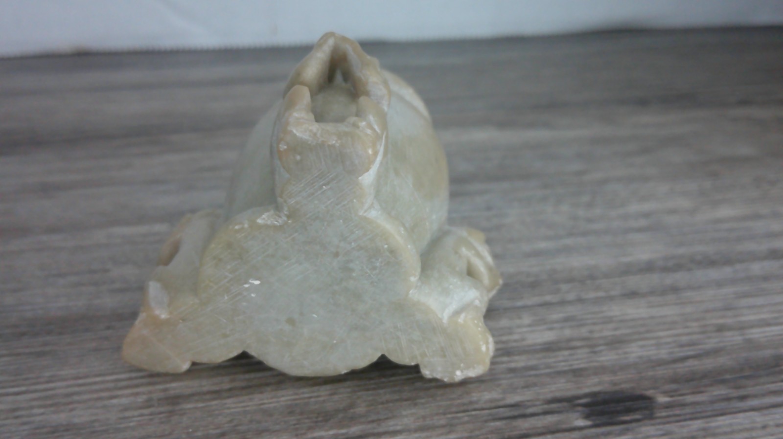 vintage Chinese soap stone toothpick holder hand carved hear see peak no evil