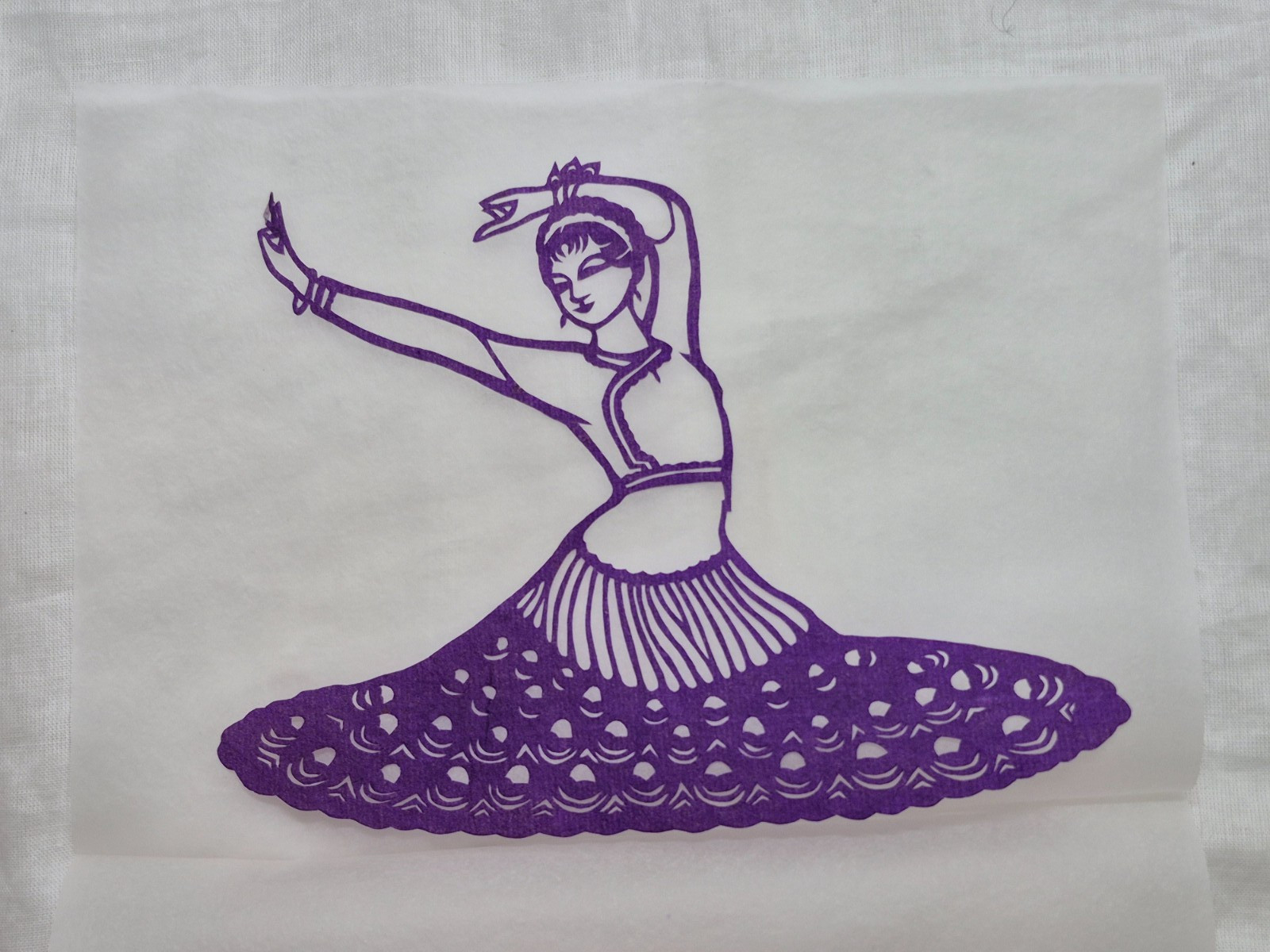 Unused Set of 6 Chinese Folk Art Paper cuts Peacock Dancing Girl Designed