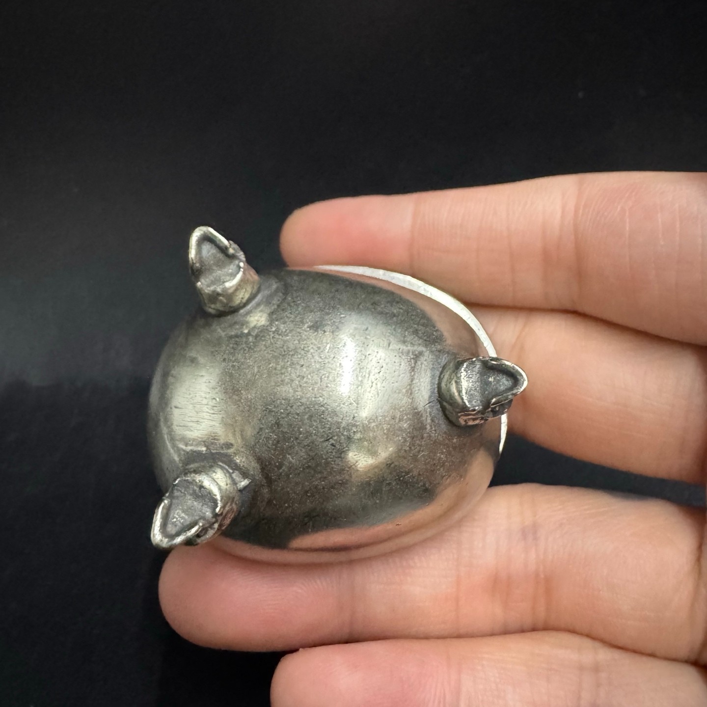 Tibetan White Copper Incense Burner Skull Leg Vajra Lid Mini Meditation Censer