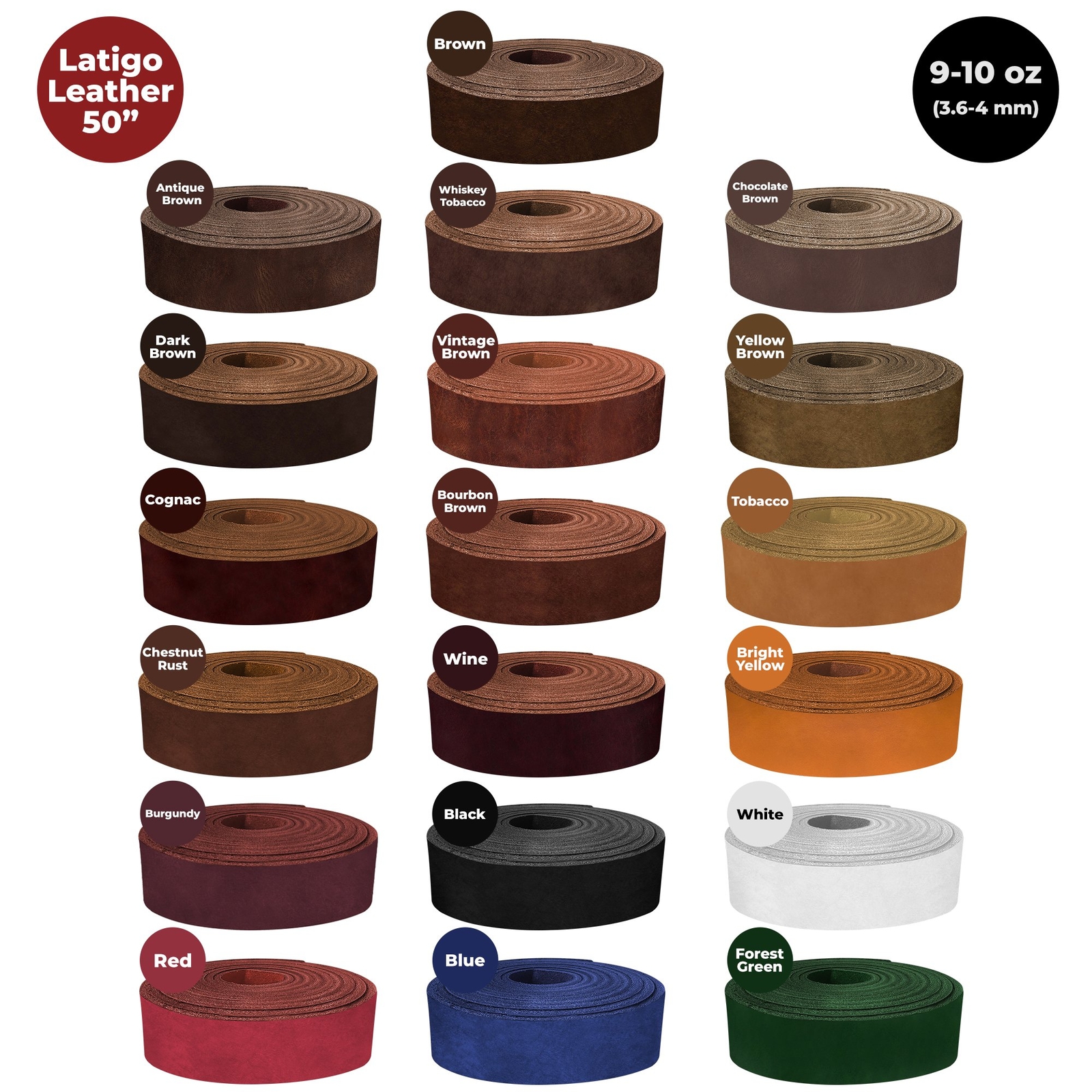 ELW 9-10 oz (3.6-4mm) Latigo Leather Straps Belt Grade 50″ Cowhide Strips