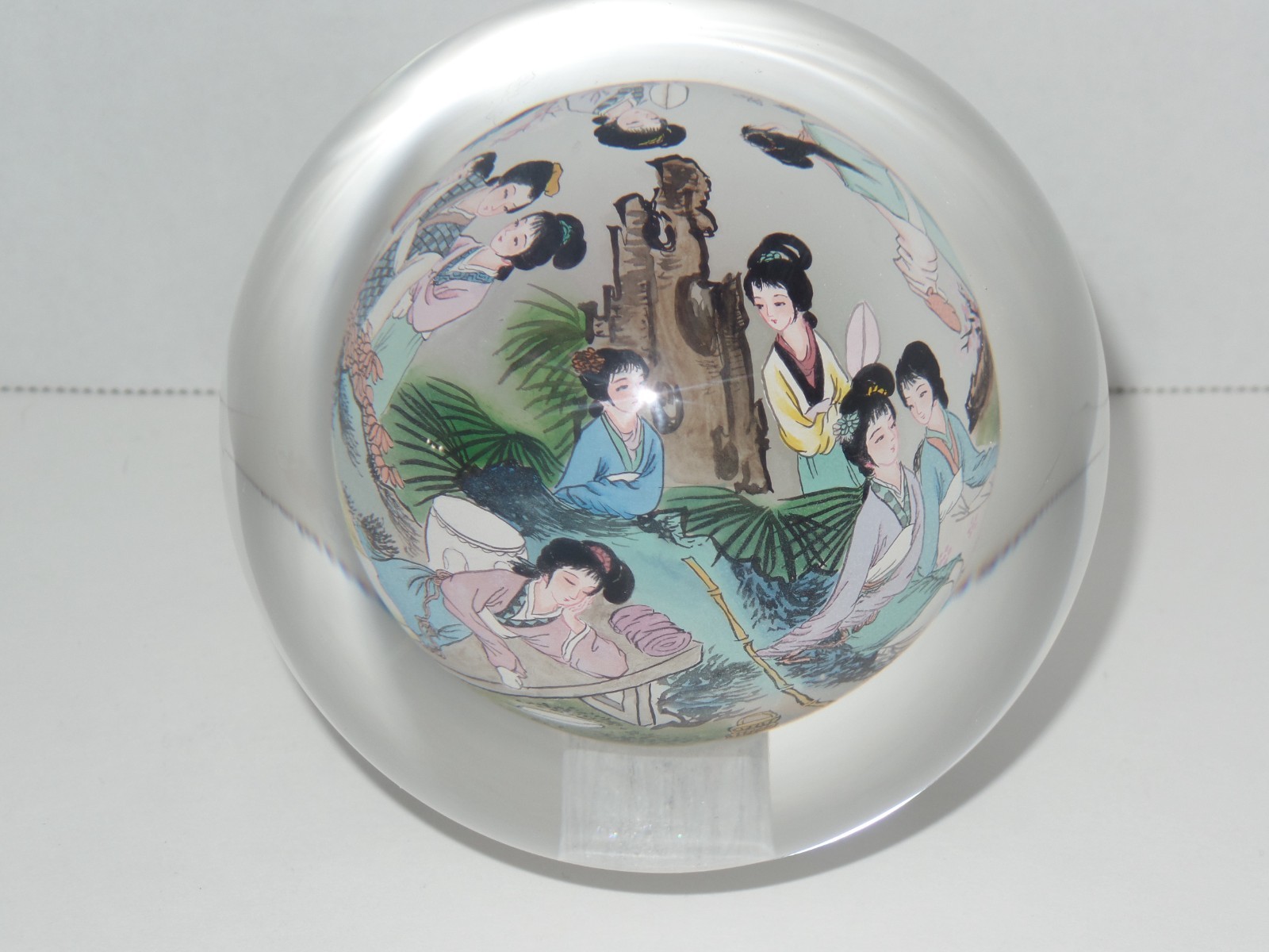 Vintage Chinese Hand Painted Reverse Art 4.5″ Glass Globe