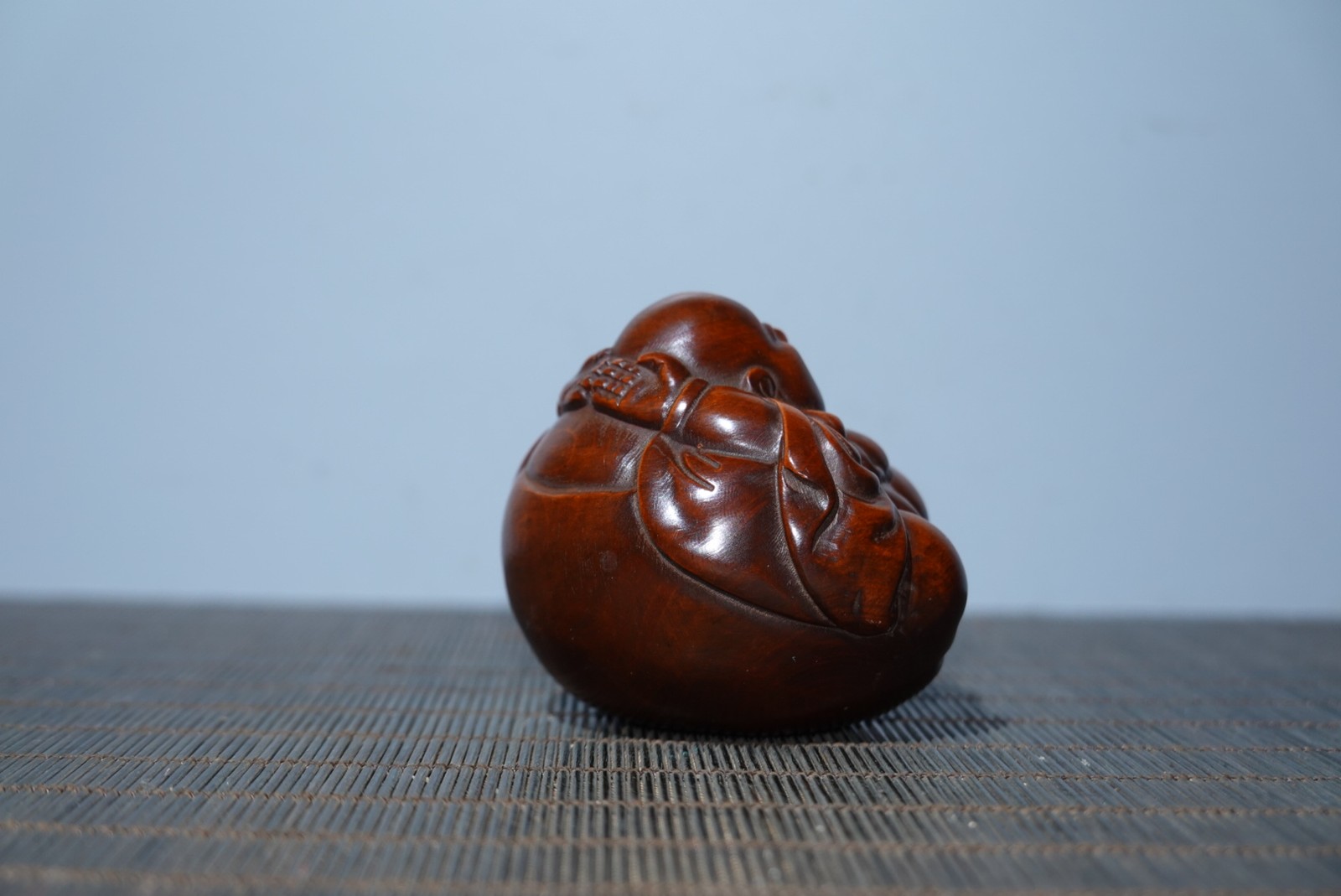 2.4″ Collect China Box-wood Carving Buddhism Happy Laugh Maitreya Buddha Statue
