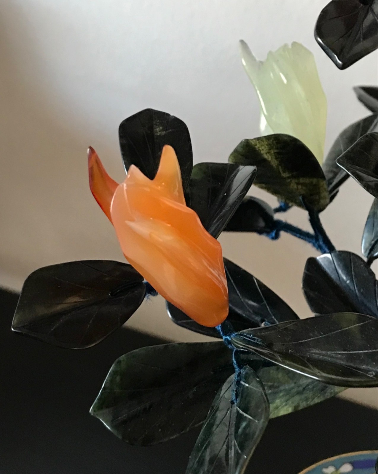 Chinese Vintage Jade Buddha’s hand Tree in Cloisonne Pot 10.5″ Inches Tall