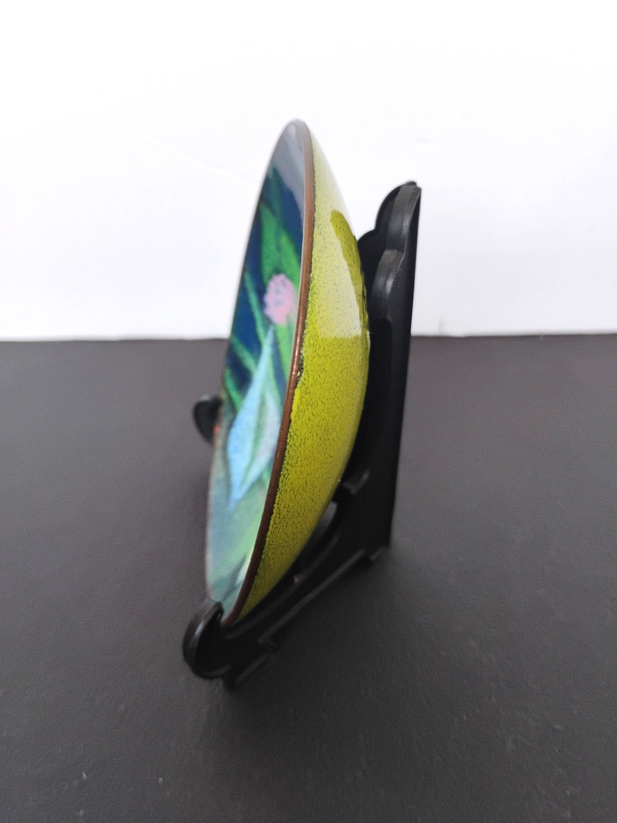 Chinese Cloisonné Teal Enamel Copper Plate Trinket Dish 3.75” Floral Decor