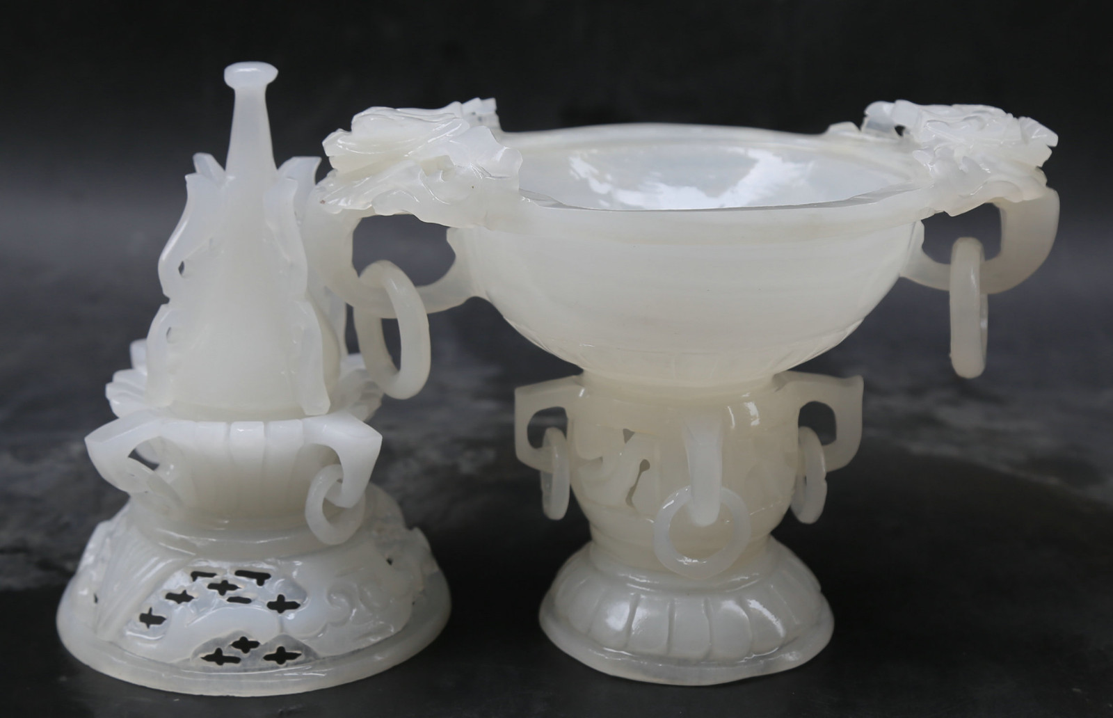 10″ Chinese White Jade Hand Carved Lovable Animal Dragon Incense Burner Censer