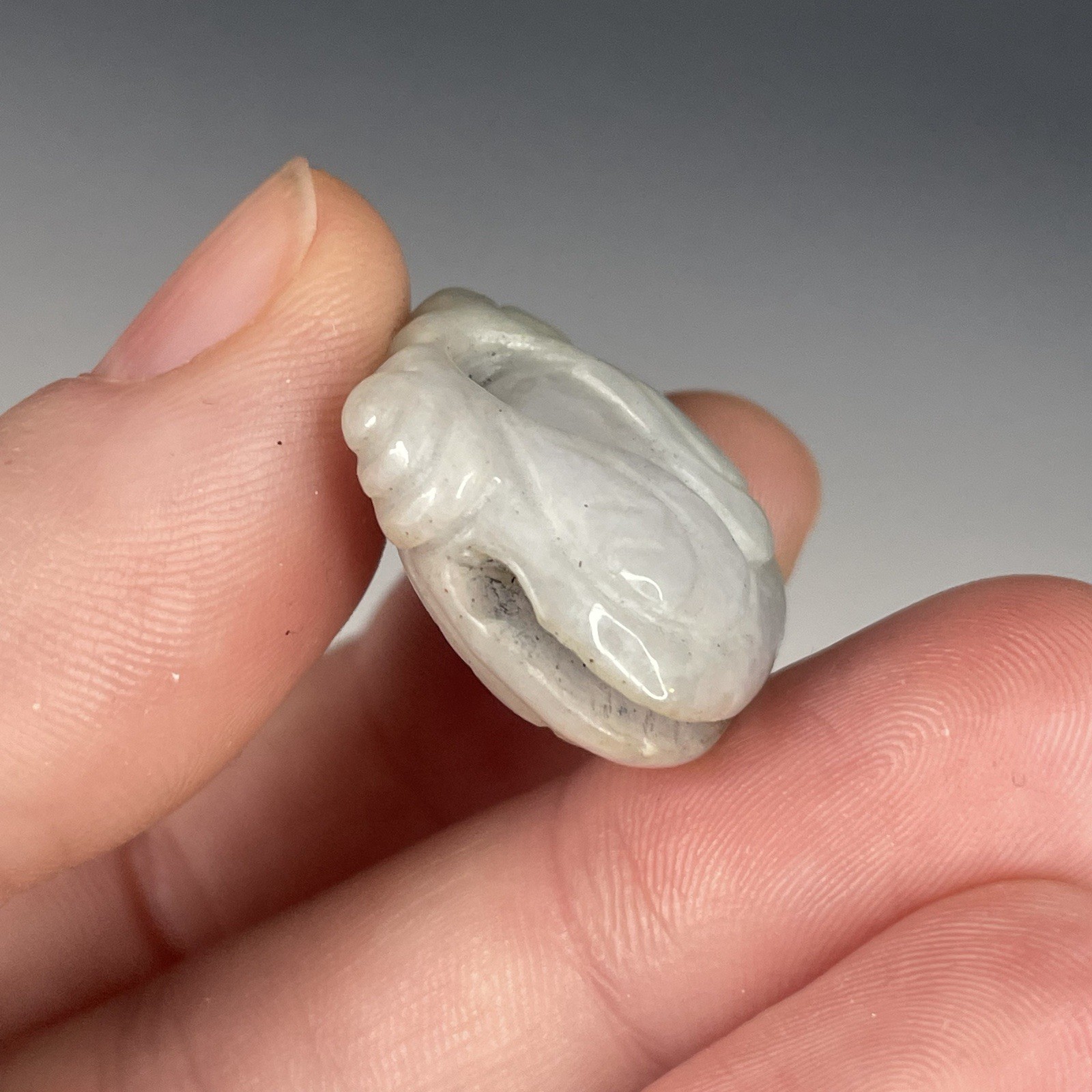 20th C. Chinese Hand Carved Jade Netsuke Pendant w/ Slit Jewelry Asian Art