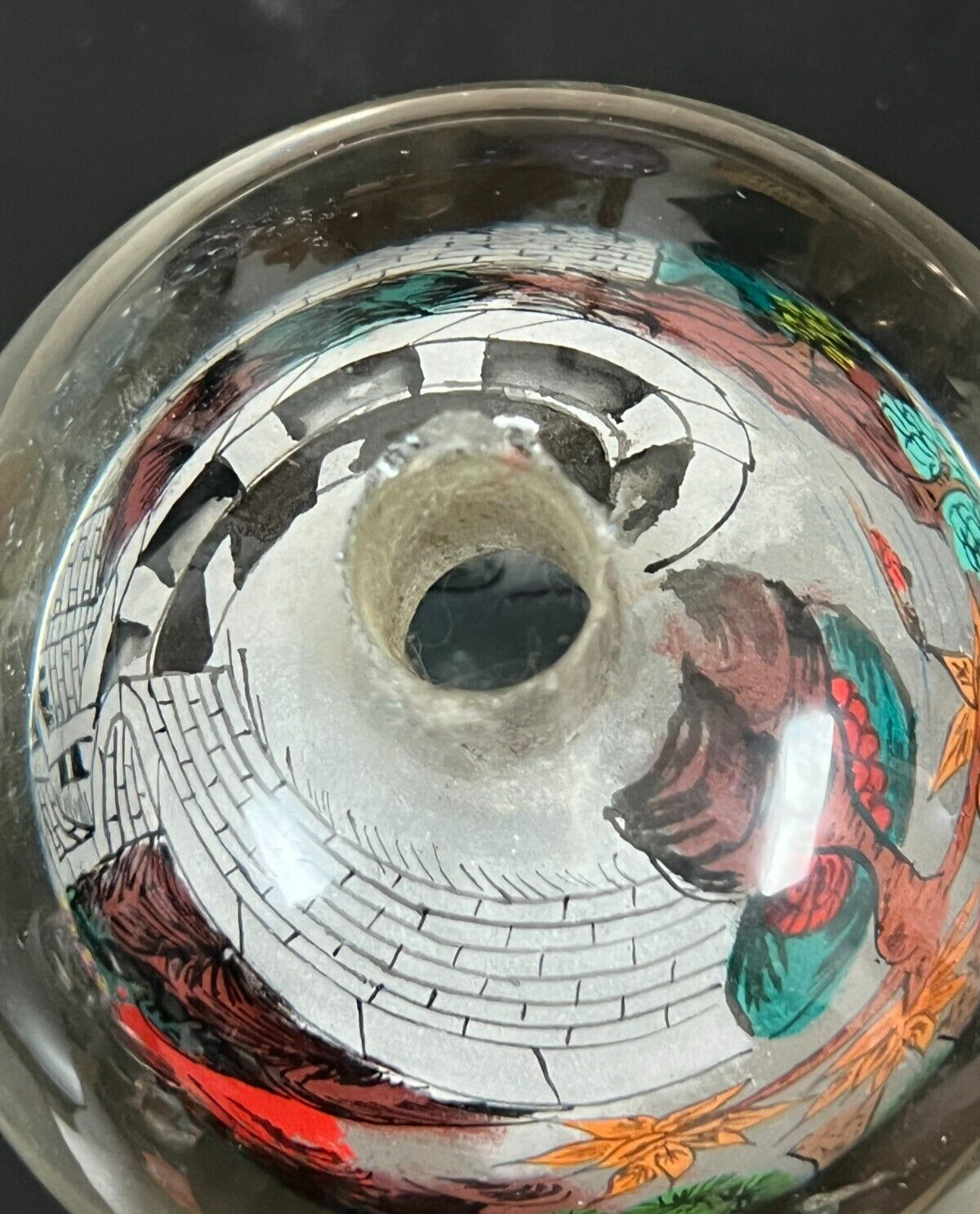 Chinese Handpainted Reverse Glass Painted Sphere Orb Globe Signed 3 1/2″Diameter