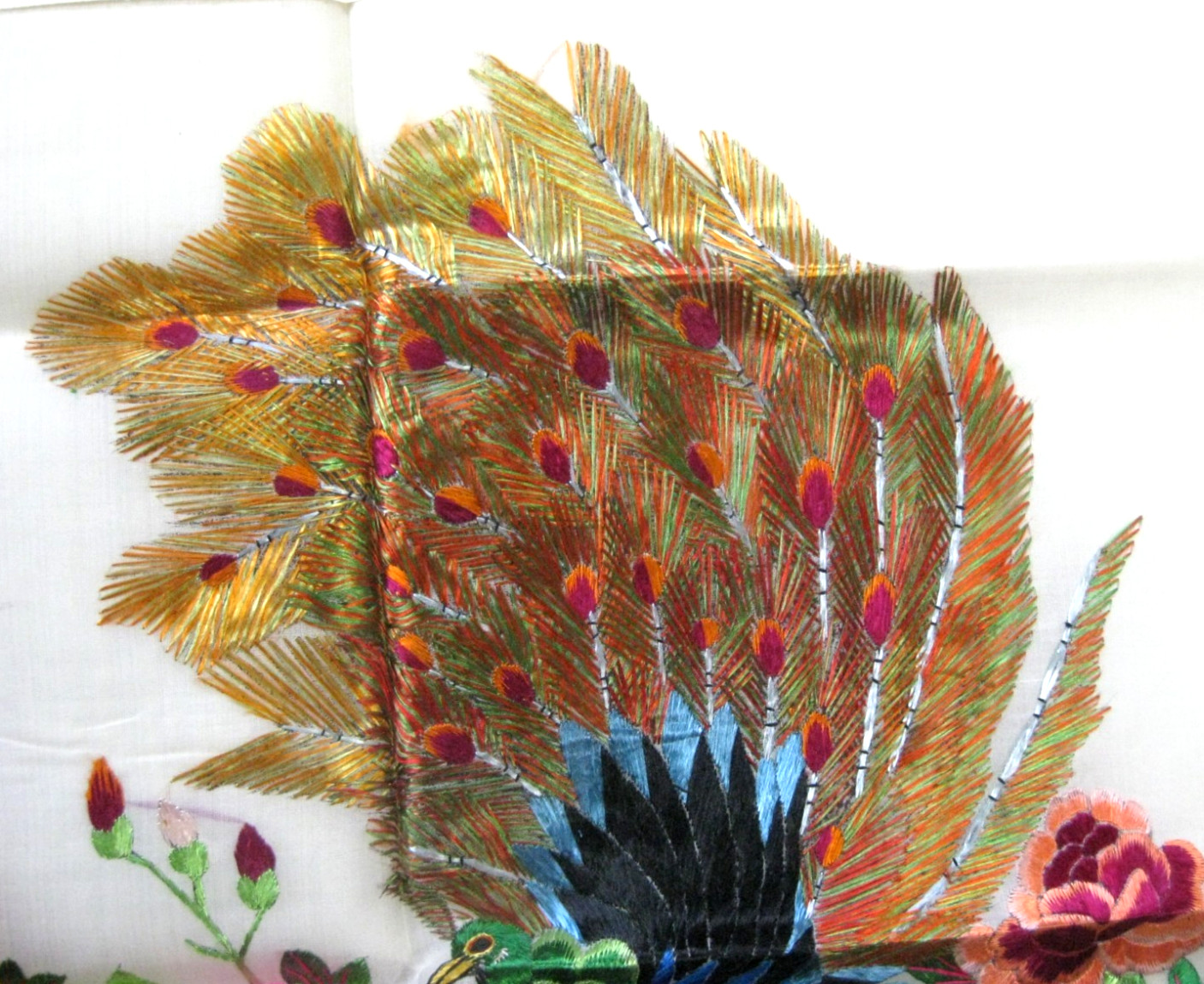 Vintage Silk Embroidery Peacock & Phoenix Chi Wen Silk Weaving Co. Hong Kong
