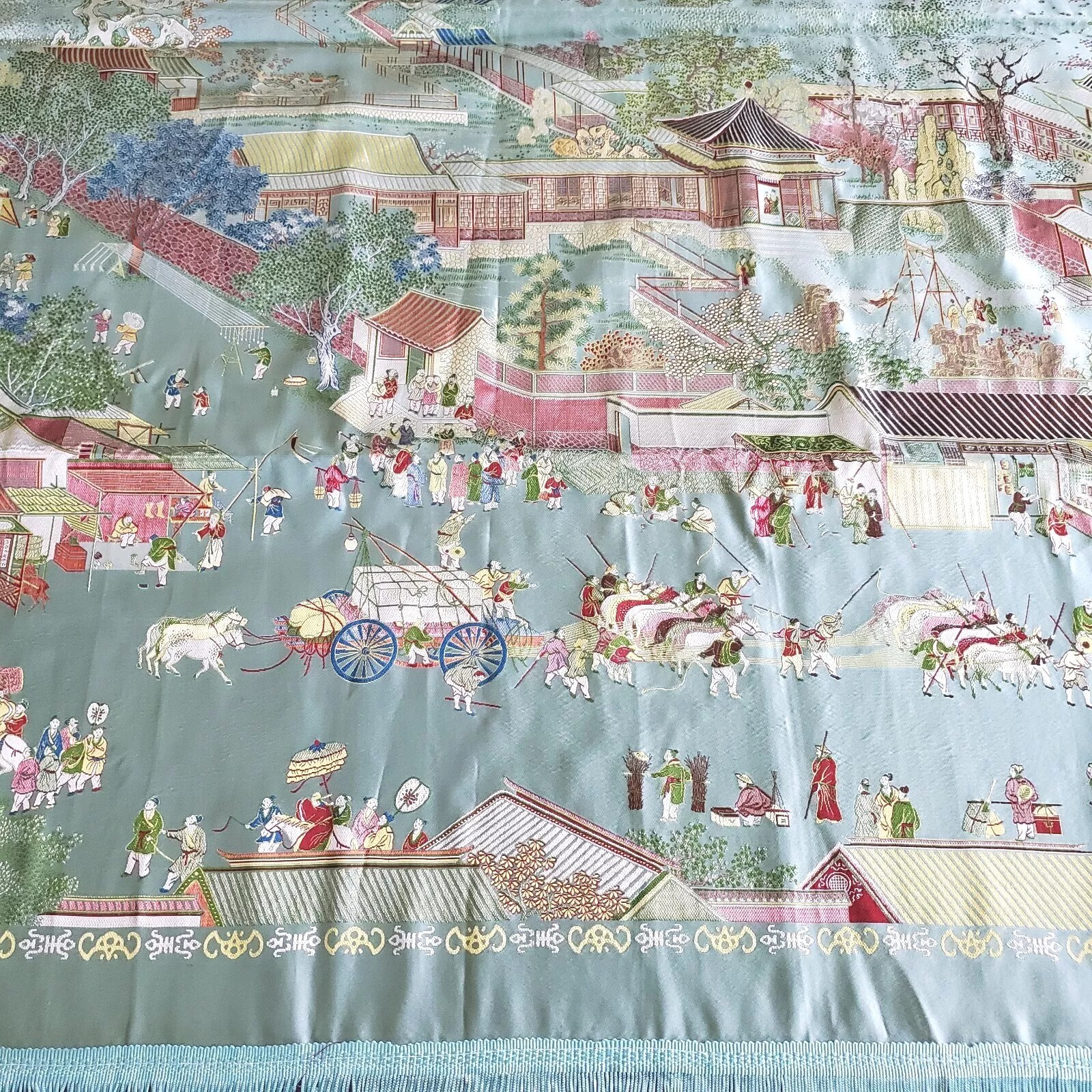 Vintage Gorgeous “Brocaded Flowers” Chinese Silk Tapestry Tablecloth 80″x54″