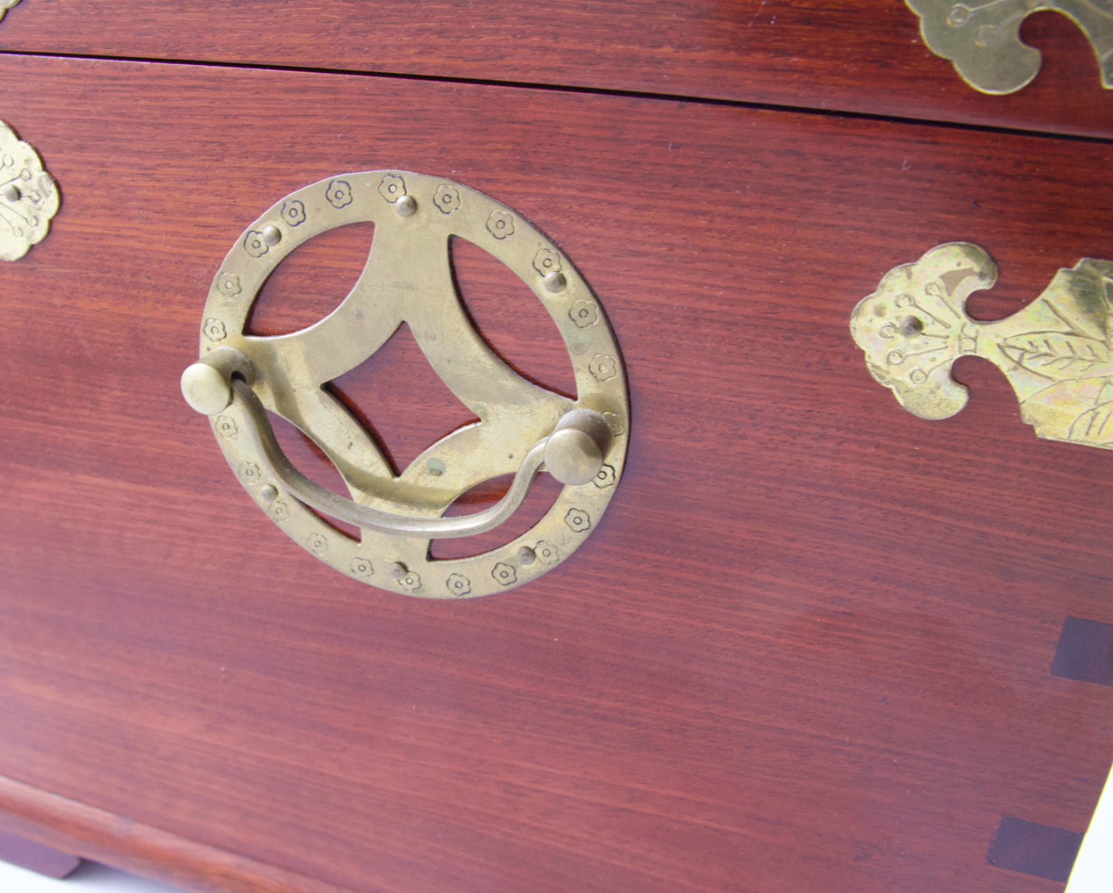 Large Chinese Rosewood & Brass 2 Drawer Flip Top Jewelry Box Longevity Symbol