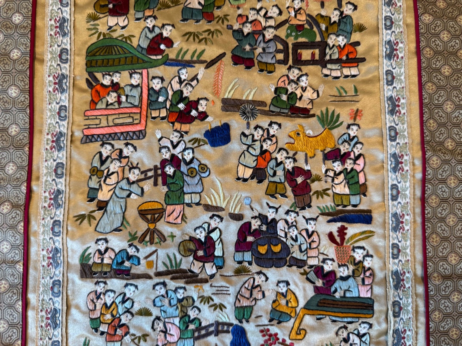 Vintage Chinese Silk Embroidered Textile 100 Children Design